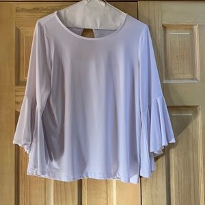 White top, polyester/spandex, bell sleeves, M